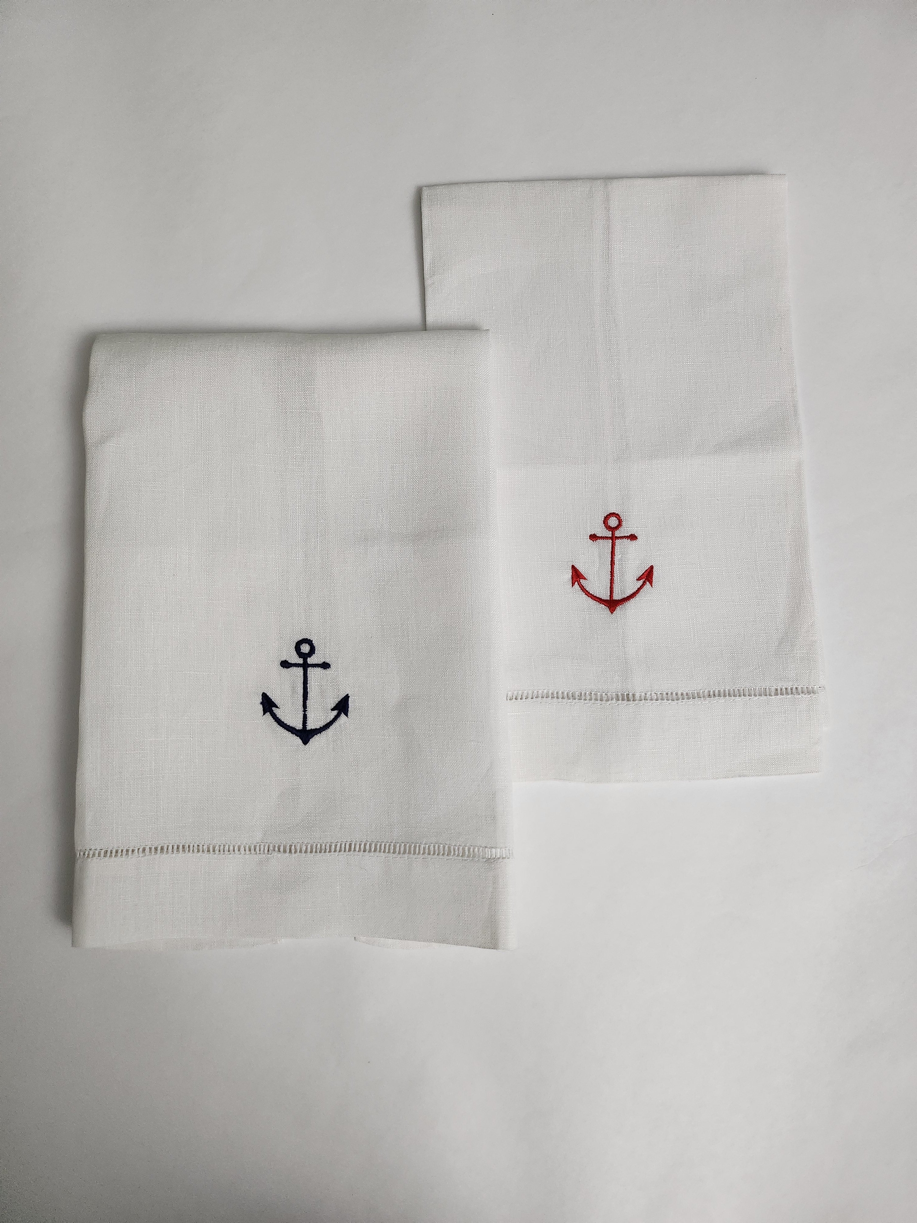 Embroidered Anchor Linen Tea Towel