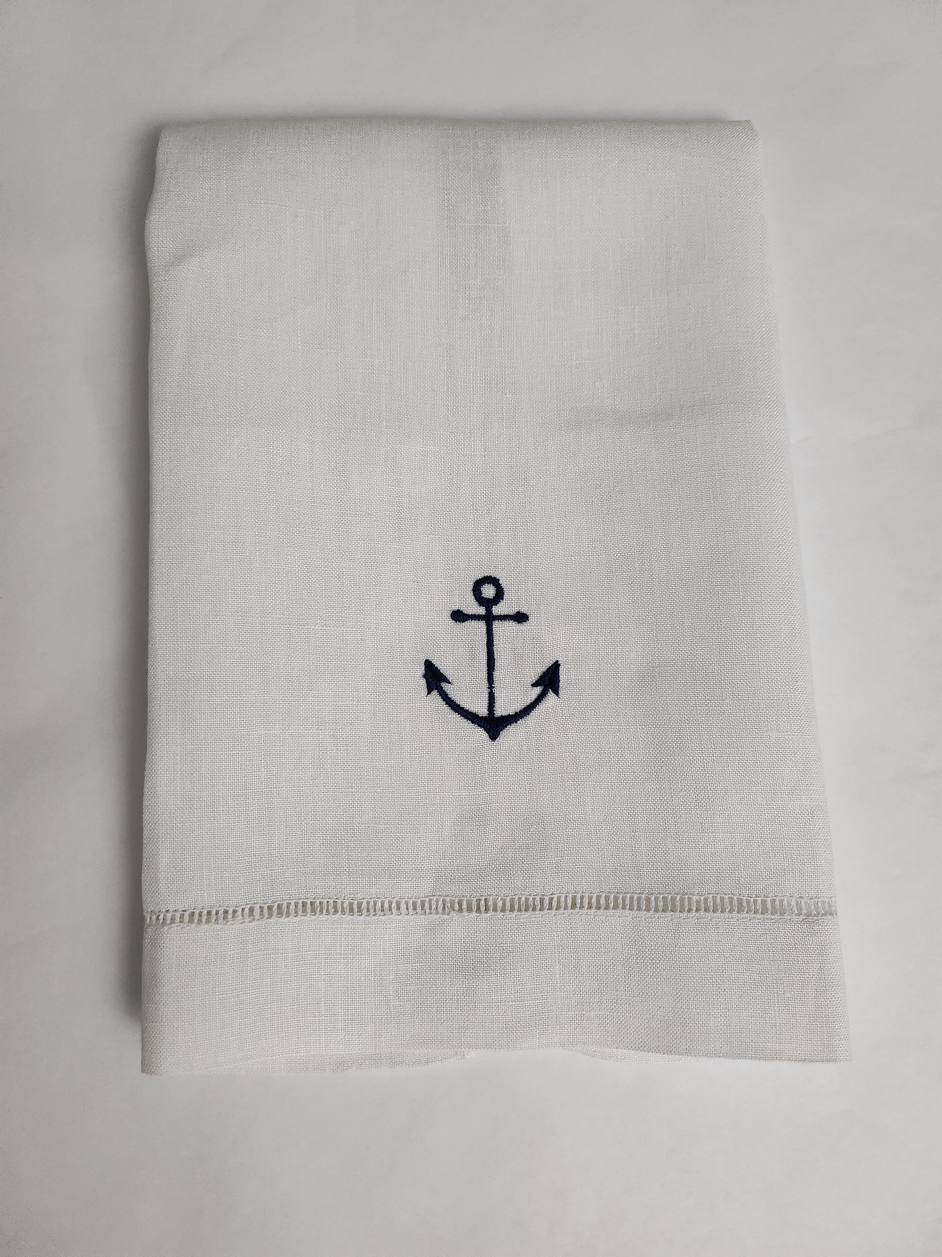 Embroidered Anchor Linen Tea Towel