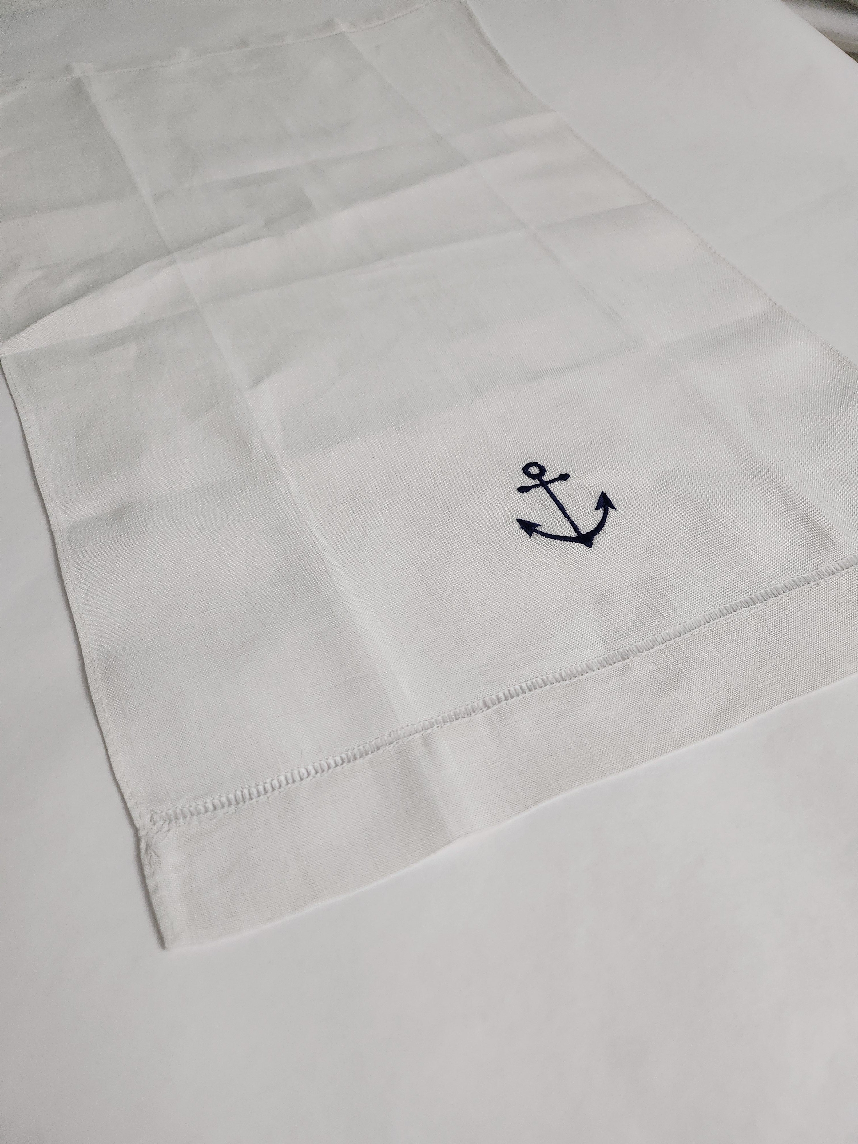 Embroidered Anchor Linen Tea Towel