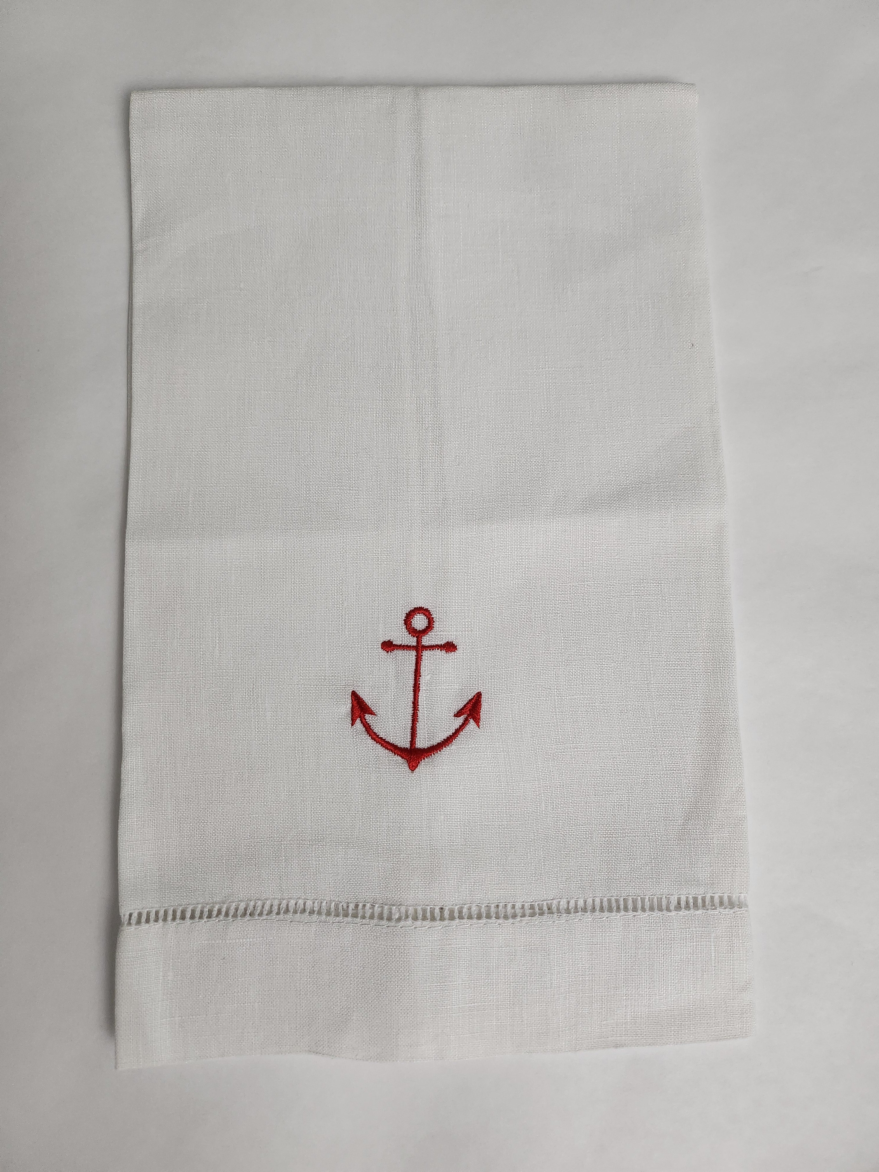 Embroidered Anchor Linen Tea Towel