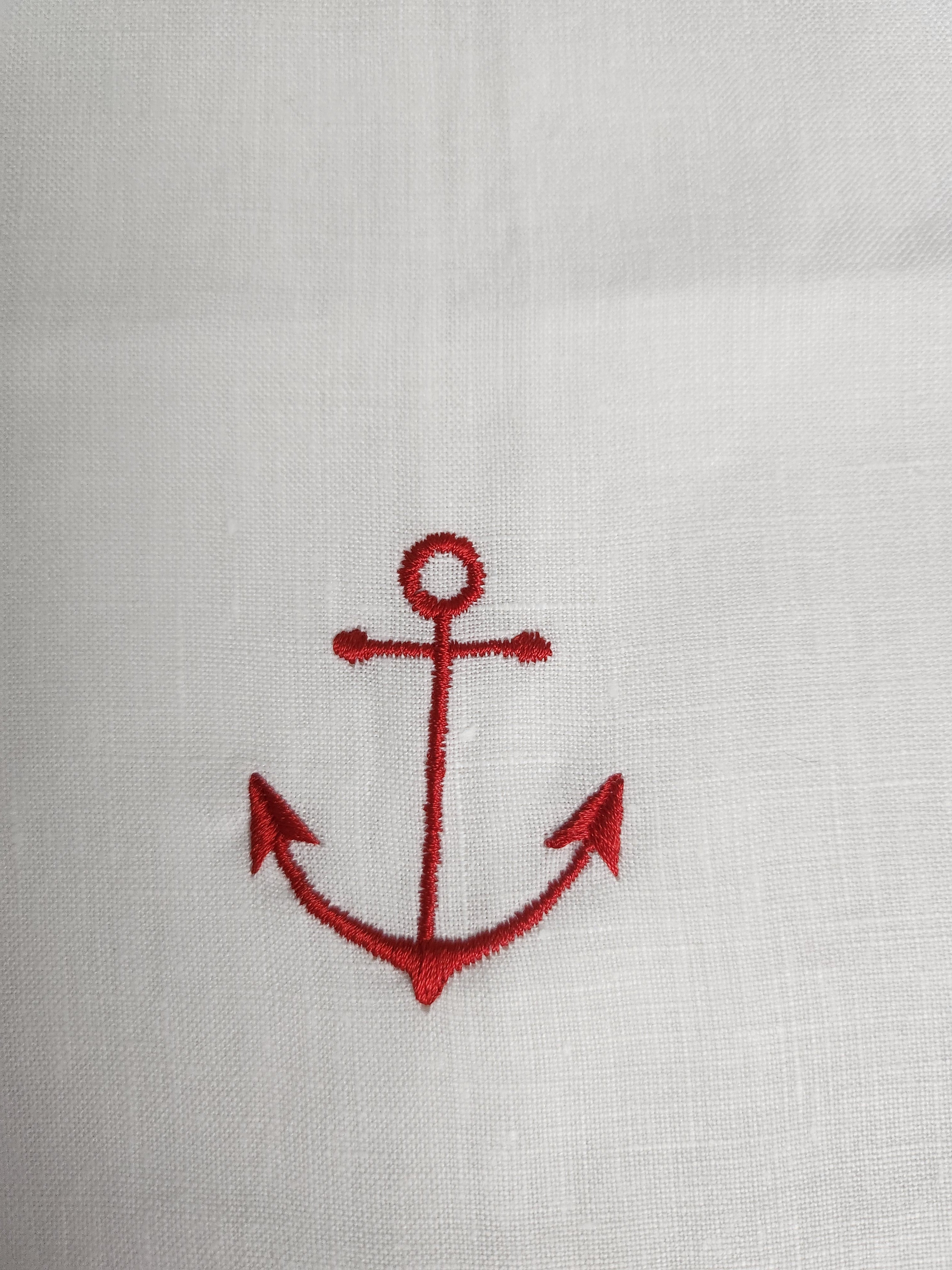Embroidered Anchor Linen Tea Towel